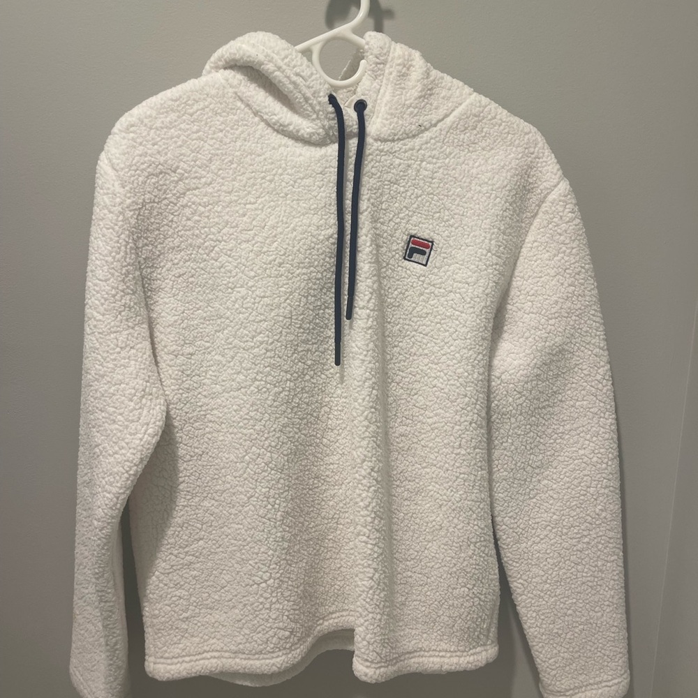 Fila White Sherpa Pullover Hoodie Sweater - Picture 2 of 4